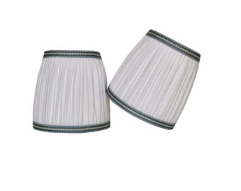 Pair of  white Linen Pleated Lampshades With WHITE TRIM Trim- 5" top diameter x 8" bottom diameter x 6" height