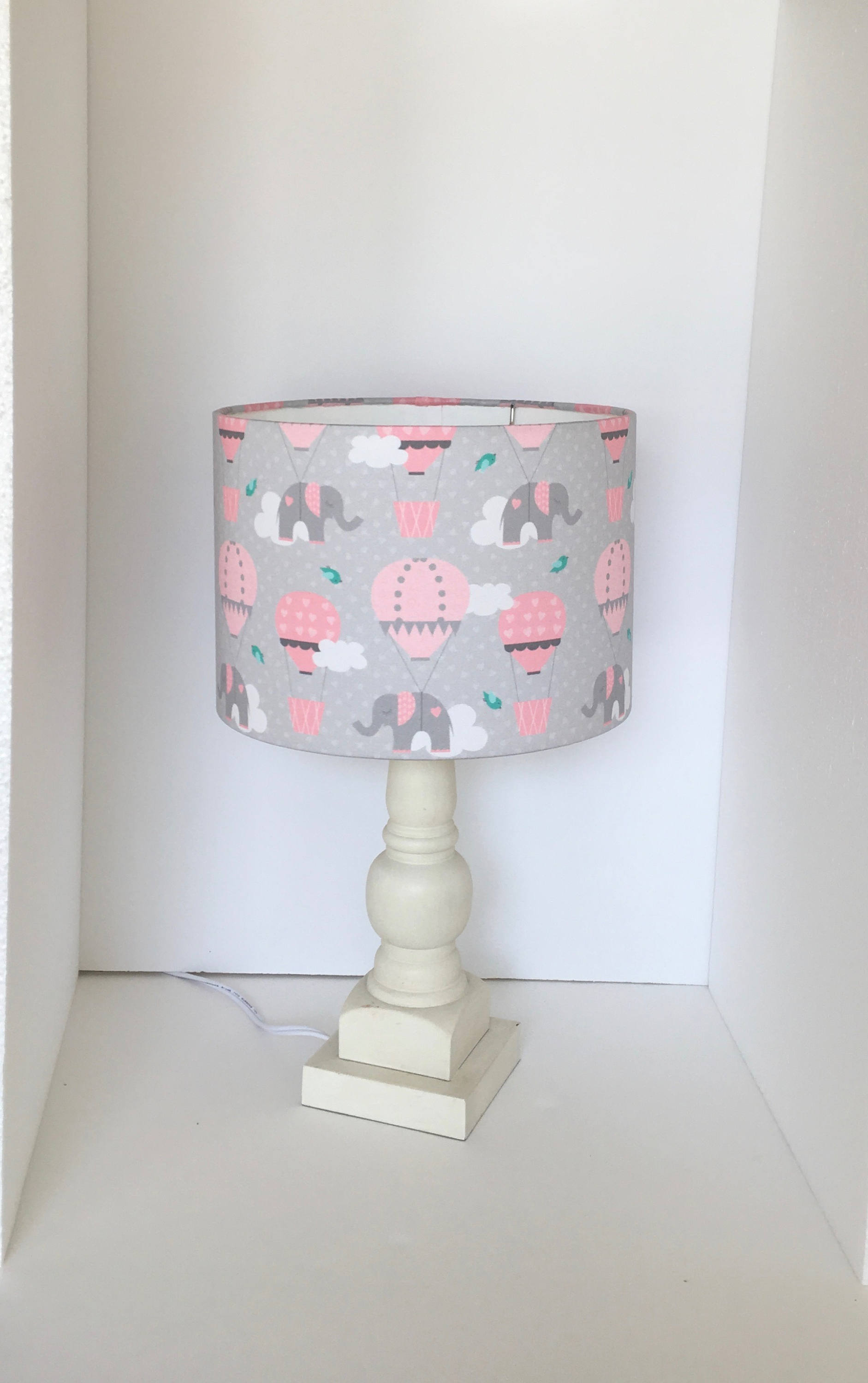 Pink Grey Drum Lamp Shade Nursery Lampshade Baby Girl Room