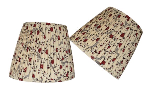 Sold Individually -Ivory Deep Red Bengali Pierre Frey Pleated Lampshade- Lamp Shade-Pleated sconce chandelier shade -Custom Made-To-Order