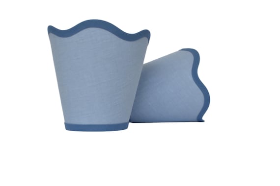 Sold Individually-Scalloped Blue Linen sconce shade With Your Choice of Trim Color - Made to Order
