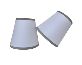 2 White Linen Sconce Shades with Trim: Custom Made to Order