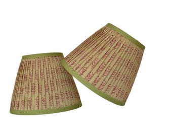 Sold Individually -Custom Made Pleated Indian Block Print Lampshade – Beige, Red, Meadow Green Trim