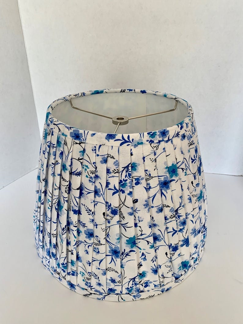 Pleated Lampshadeblue Lamp Shadeblue Floral Pleated Sconce Etsy