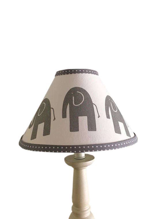 Grey White Elephant Lamp Shade Baby Genderneutral Polka Dot Grey White Elephant Lamp Shade Baby Genderneutral Polka Dot Lampshade Nursery Boys Girls Room Table Decor