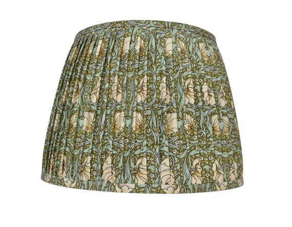 Green Pleated  Lampshade - Floral  sconce  chandelier shade-Custom Made-To-Order-Gathered Lamp Shade-Multiple sizes-William Morris