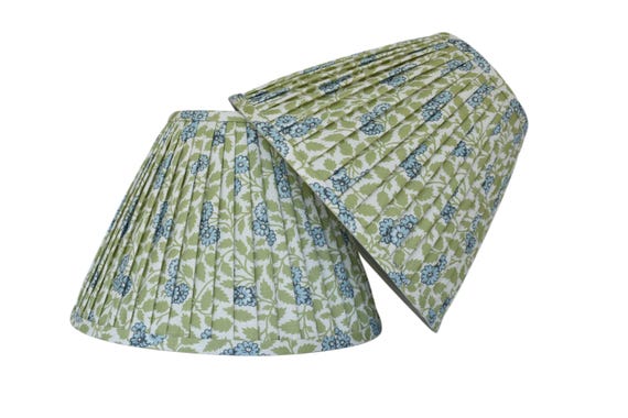 Sold Individually=Sage green Blue Floral Pleated  Lampshade--Pleated sconce chandelier shade-Custom Made-To-Order-Gathered Lamp Shade