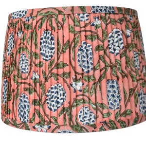 Pleated Lampshade: Salmon Pink Indian Floral Sconce Shade