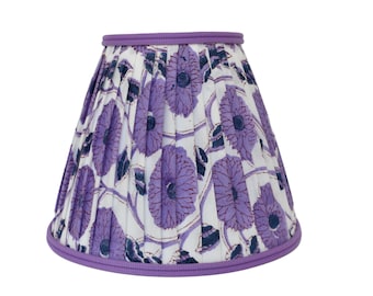 Floral Pleated Lampshade: Purple Floral  Block Print, Custom Made