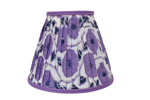 Floral Pleated Lampshade: Purple Floral  Block Print, Custom Made