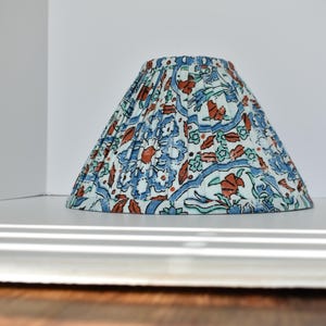 Red Blue Pleated  Lampshade-  Lamp Shade-Blue Floral Pleated sconce  chandelier shade-Custom Made-To-Order-Home Decor-Gathered Lamp Shade