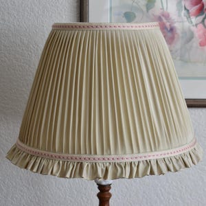 Pleated Silk Lampshade with Pink Ruffle Trim - Made-To-Order