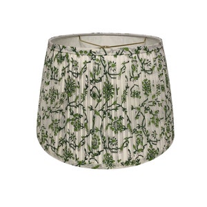 Pleated  Lampshade- Green Lamp Shade- Floral Pleated sconce chandelier shade -Gathered Lamp Shade With Your Choice of Trim Color