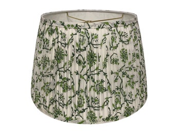 Green Floral Pleated Lampshade: Handmade Block Print Shade