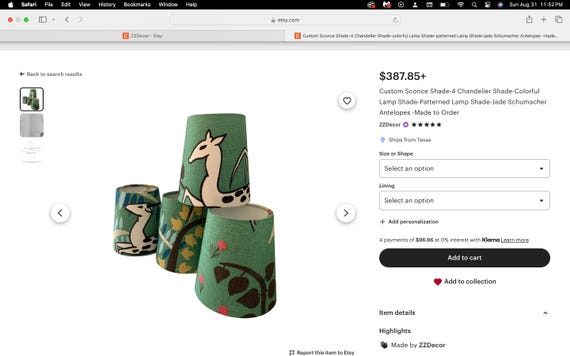 Custom Antelope Print Lamp Shade: Colorful Chandelier Sconce - Schumacher Jade