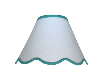 Scalloped White Linen sconce shade With Your Choice of Trim Color - Made to Order