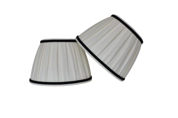 SOLD INDIVIDUALLY- Ivory  Linen Box Pleated Lampshade with a black trim : Sconce & Chandelier Shade