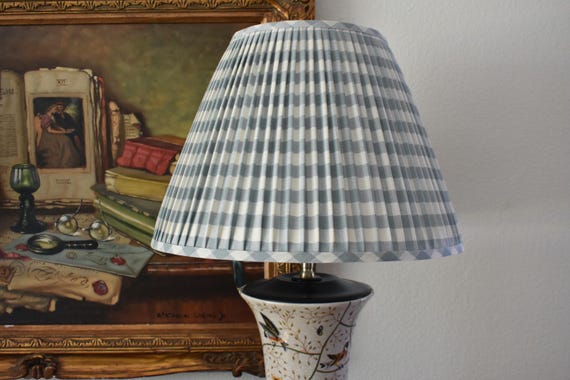 Sold individually -Antique Blue Check Chelsea  Pleated Lampshade-  Pleated sconce  chandelier shade-Custom Made-To-Order-Gathered