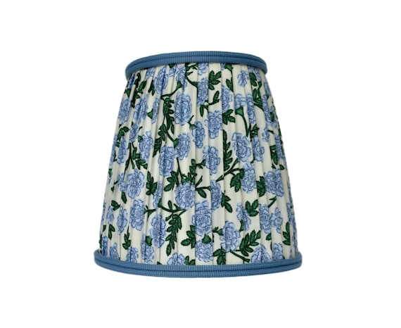 Pleated Lampshade-Blue Green Lamp Shade-Blue Floral Pleated sconce chandelier shade -Custom Made-To-Order-Home Decor- Gathered Lamp Shade