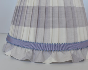Lilac Buffalo Check Pleated Lampshade with a ruffle  and a wisteria trim - Custom Made