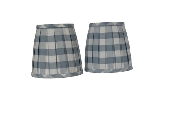 Sold Individually -Blue Buffalo Check Box Pleated Lampshade: Sky Elton  Fabric