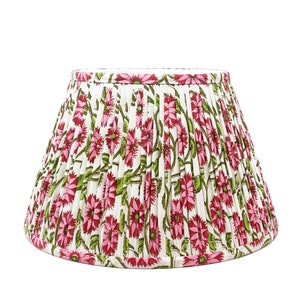 Pleated Marigold Lampshade-Pink Green Lamp Shade-Floral Pleated sconce  chandelier shade -Custom Made-To-Order-Floral Gathered Lamp Shade