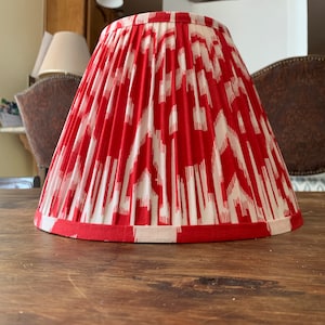 Pleated  Lampshade-Red Ikat Lamp Shade-Red Floral Pleated sconce  chandelier shade -Custom Made-To-Order-Home Decor- Gathered Lamp Shade