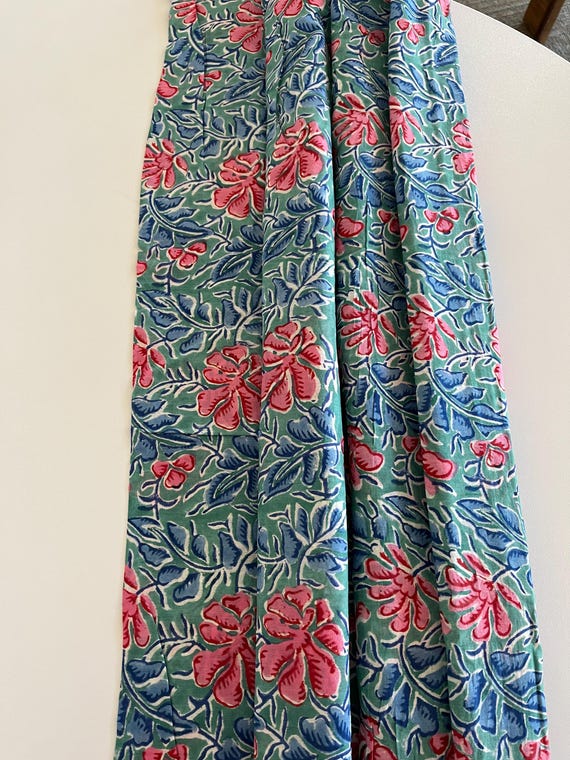 Green Red Blue Pleated Lampshade: Floral Block Print, Custom Made