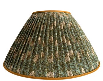 Green Pleated  Lampshade - Floral  sconce  chandelier shade-Custom Made-To-Order-Gathered Lamp Shade-Multiple sizes-William Morris