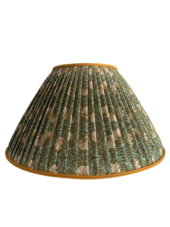 Green Pleated Lampshade - Floral sconce chandelier shade-Custom Made-To-Order-Gathered Lamp Shade-Multiple sizes-William Morris