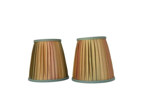 Sold Individually- Handmade  Pleated Silk Lampshade – Gold, Green, Red Stripe