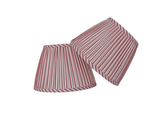 Sold Individually- Red White Stripe Pleated Lampshade- Pleated sconce chandelier shade-Custom Made-To-Order-Gathered Lamp Shade