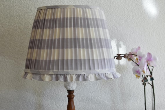 Lilac Buffalo Check Pleated Lampshade with a ruffle  - Custom Made
