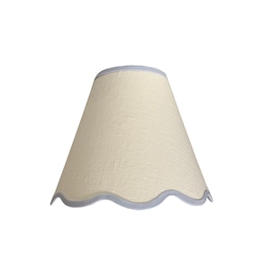 Scalloped OFF White Linen sconce shade With Your Choice of Trim Color - Made to Order