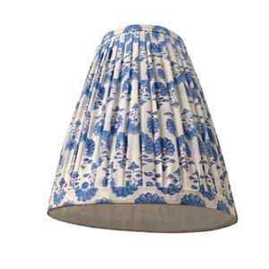 Pleated  Lampshade-Blue Lamp Shade-Blue Floral Pleated sconce  chandelier shade -Custom Made-To-Order-Home Decor-Floral Gathered Lamp Shade