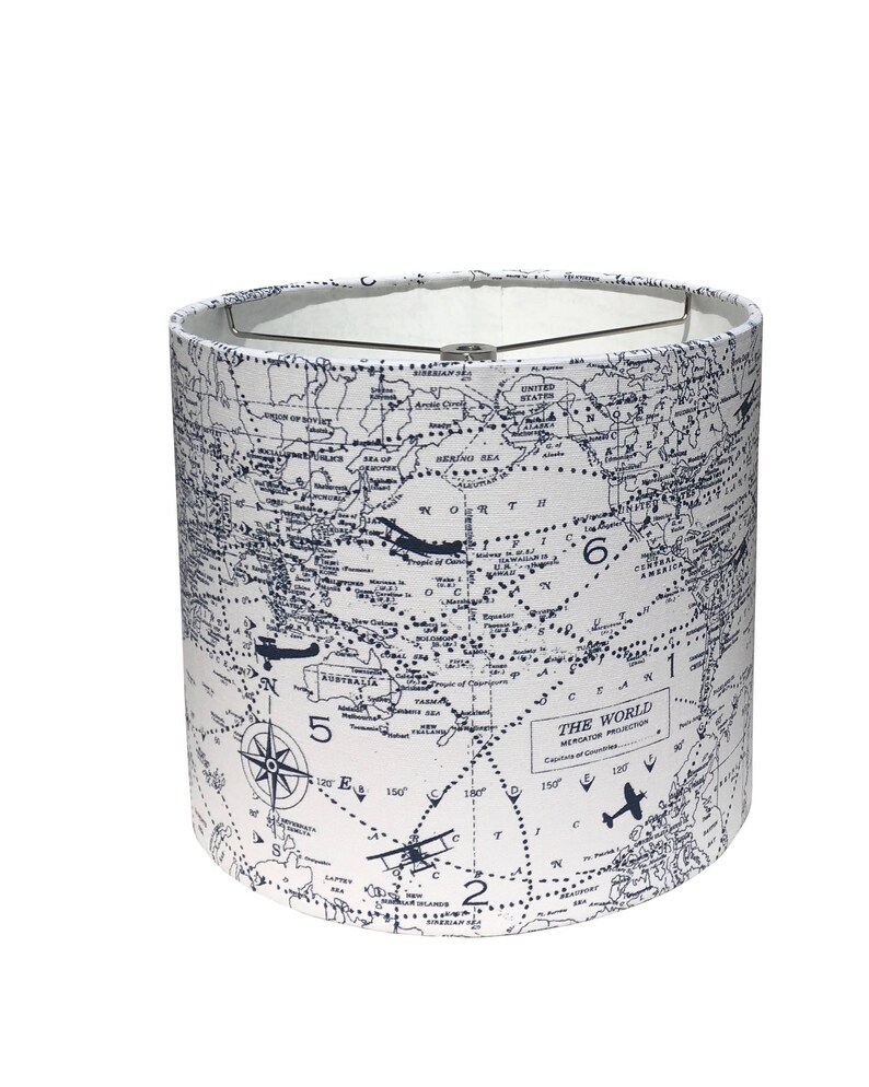 Airplane Lamp Shade Baby Boy Nursery Lampshade Boys Room Vintage Map Plane Navy Blue White Premier Prints