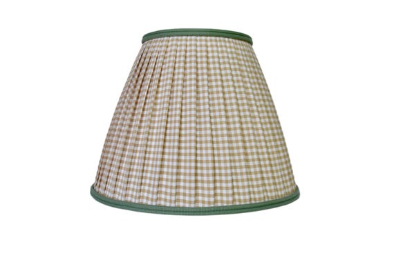 Pleated Lampshade-Beige Lamp Shade-Blue gingham Pleated sconce chandelier shade -Custom Made-To-Order-Home Decor-Gathered Lamp Shade