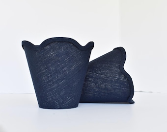 Sold Individually-Navy Linen Scalloped Sconce Shade – Custom Trim Color, Handmade Home Decor