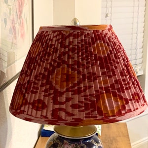 Pleated  Lampshade-Red Orange Ikat Lamp Shade-Red  Pleated sconce  chandelier shade -Custom Made-To-Order-Home Decor- Gathered Lamp Shade