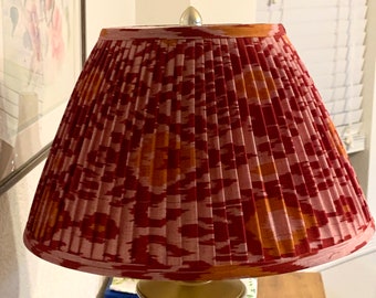 Pleated  Lampshade-Red Orange Ikat Lamp Shade-Red  Pleated sconce  chandelier shade -Custom Made-To-Order-Home Decor- Gathered Lamp Shade