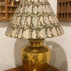 Floral Pleated Lampshade: Green Block Print, Custom Made