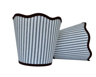 Save Individually-Blue Stripe Scalloped Sconce Shade – Custom Trim Color, Clip-on Fitting