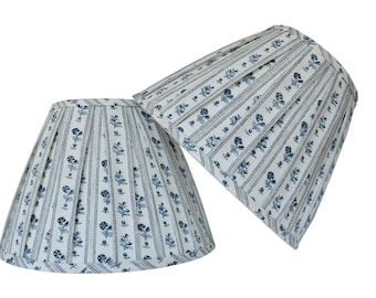 2 Blue  Cabanon Stripe Box Pleated Lampshades -Com Fitting
