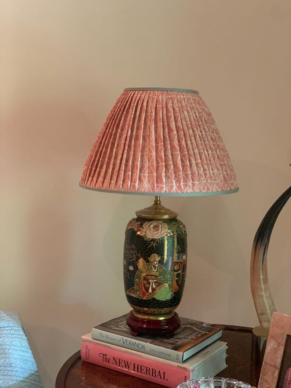 Blush Stony Brook   Pleated  Lampshade-  sconce  chandelier shade -Custom Made-To-Order-  Newport Stripe Thibaut Fabric