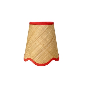 Scalloped Tan Raffia sconce shade With Your Choice of Trim Color - Made to Order