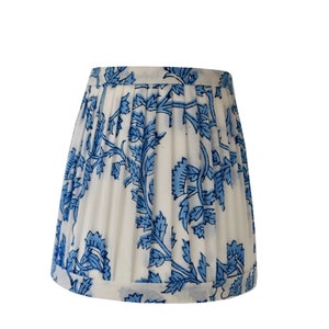 Pleated  Lampshade-Blue Lamp Shade-Blue Floral Pleated sconce  chandelier shade -Custom Made-To-Order-Home Decor-Floral Gathered Lamp Shade