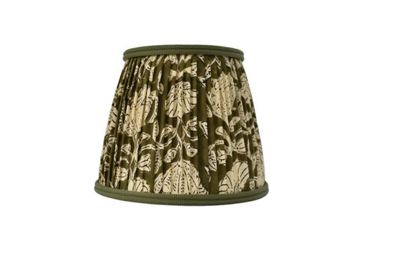 Floral Pleated Lampshade: Green Block Print, Custom Made
