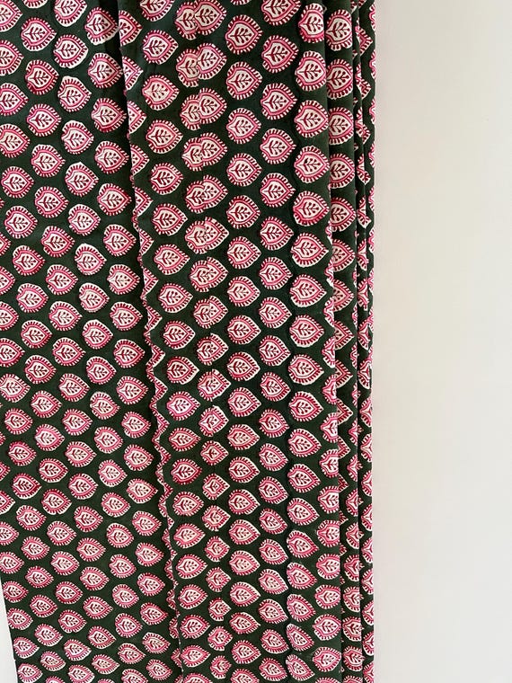Green and Pink Pleated Lampshade: Floral Block Print, Custom Made