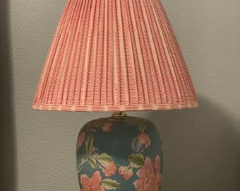 Pleated  Lampshade-Pink Cream  Ikat Lamp Shade-Floral Pleated sconce  chandelier shade -Custom Made-To-Order-Home Decor- Gathered Lamp Shade