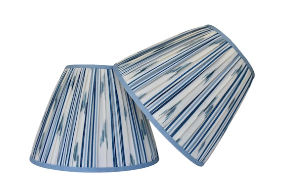 Sold Individually=Blue Santa Barbara Ikat  Pleated  Lampshade--Pleated sconce chandelier shade-Custom Made-To-Order-Gathered Lamp Shade