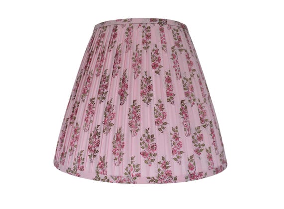 Pink and Green Pleated Lampshade: Floral Block Print, Custom Made